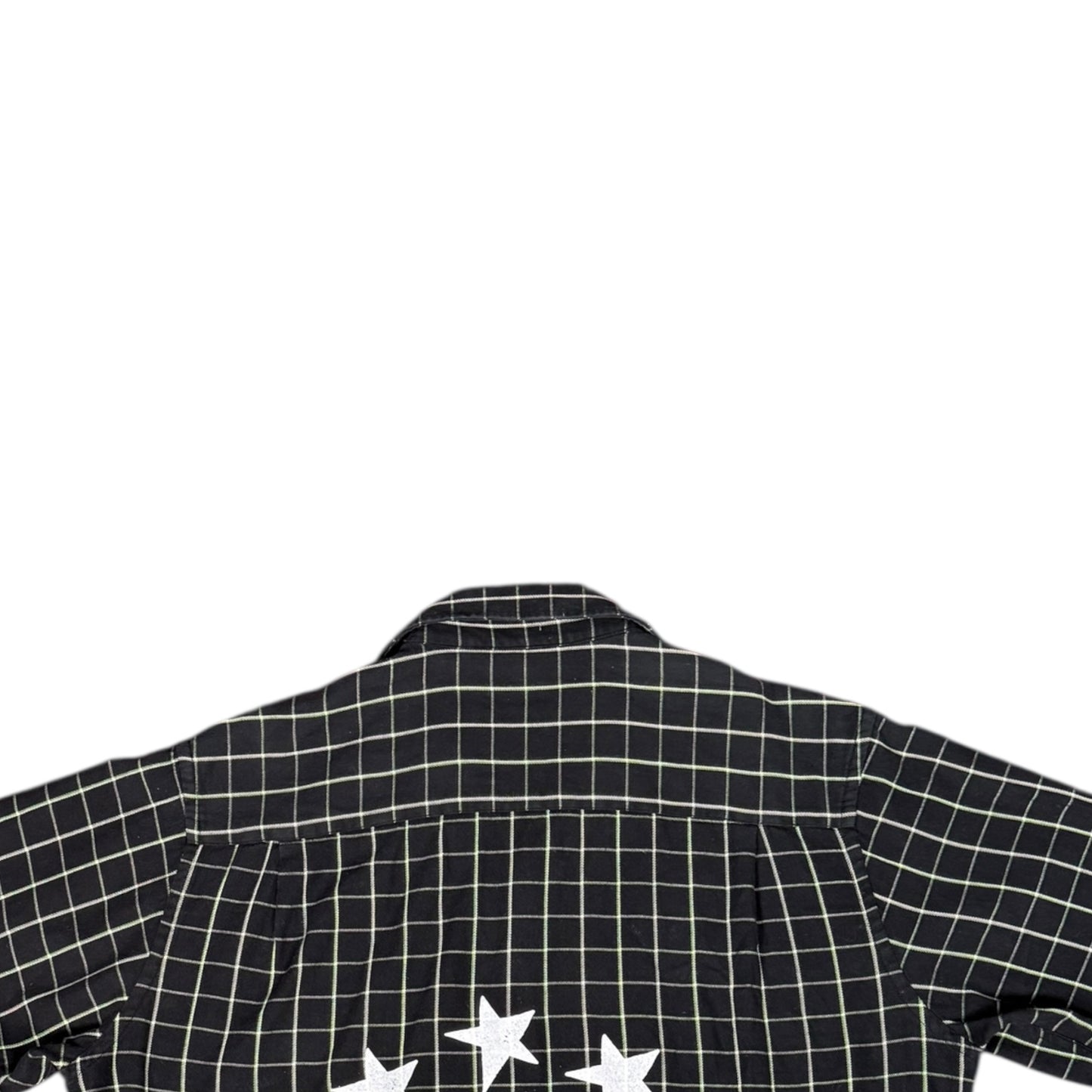 CAMISA MANGA LARGA SUKI NEGRA CUADROS BLANCOS LETRAS BLANCAS TALLA XL SK219