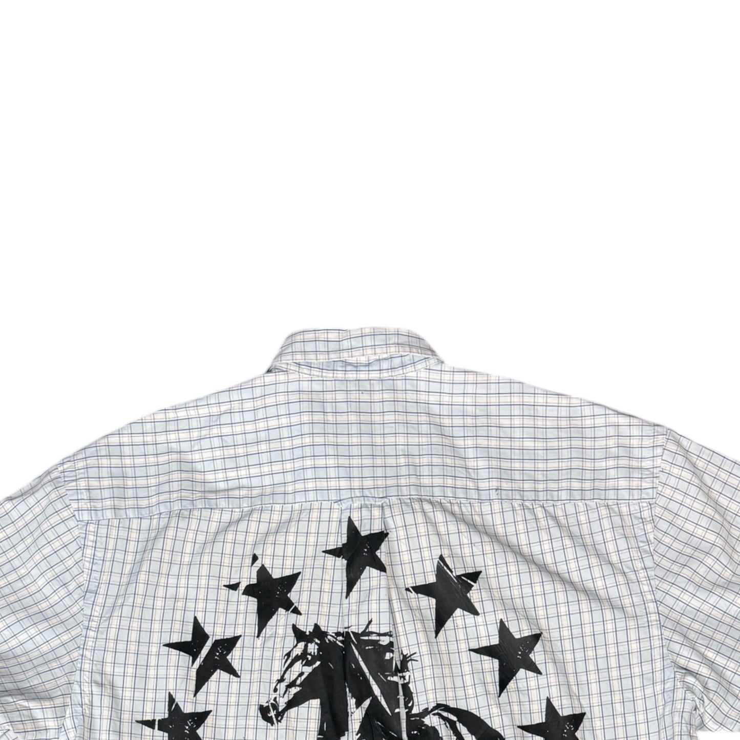 CAMISA MANGA CORTA SUKI BLANCA CUADROS LETRAS NEGRAS TALLA M SK209