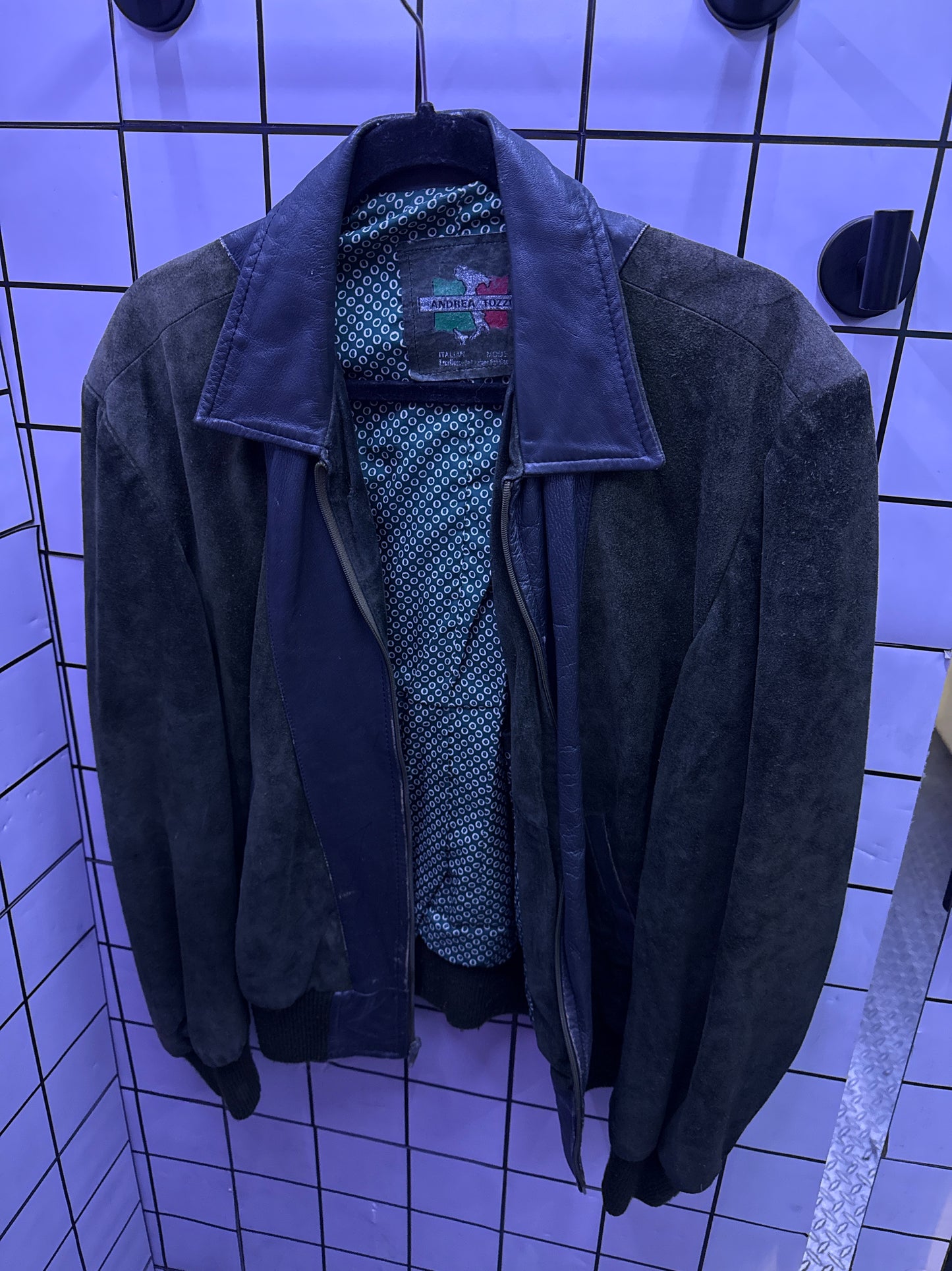 Chamarra Piel Y Gamusa Verde Oscuro Talla M