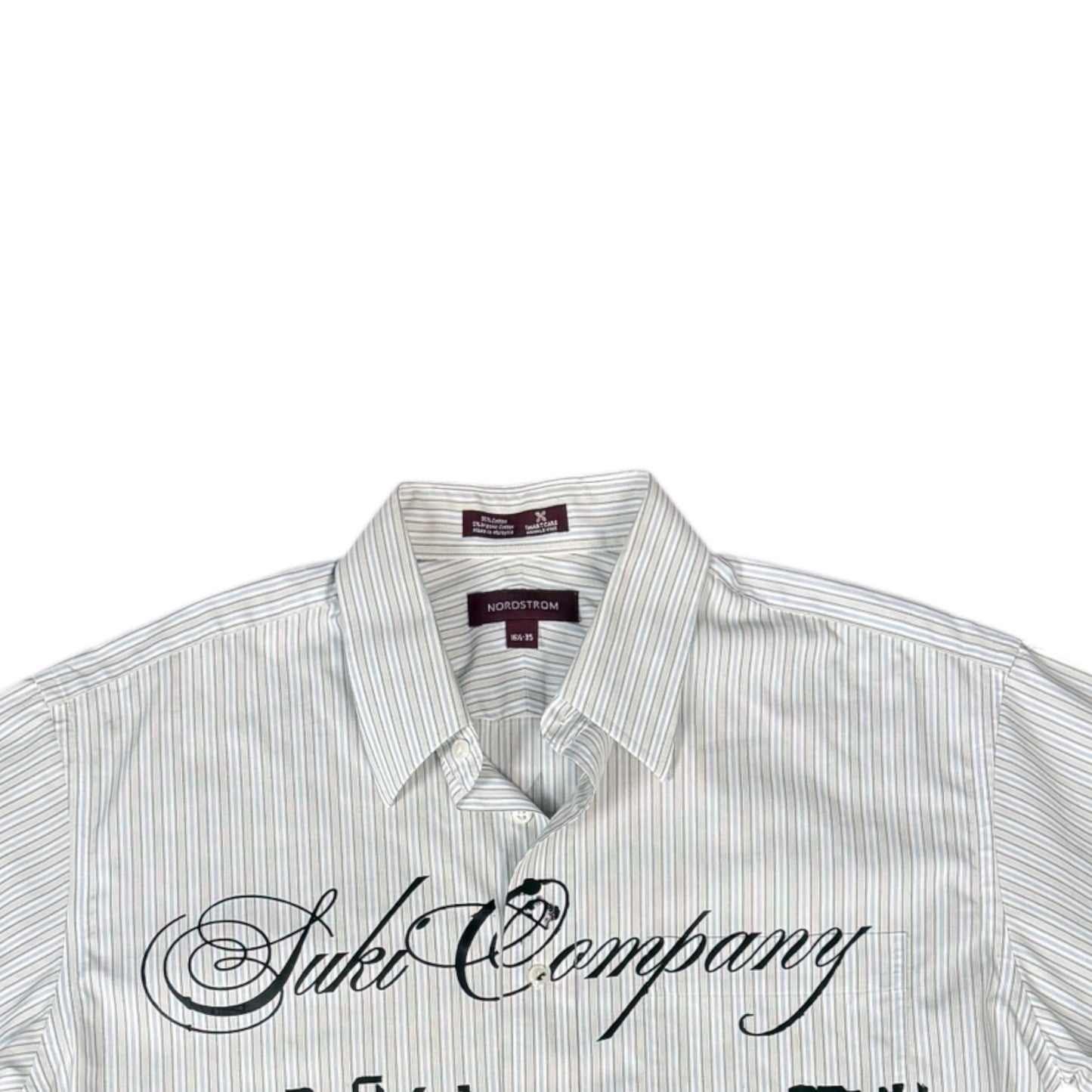 CAMISA MANGA CORTA SUKI BLANCA RAYAS FINAS LETRAS NEGRAS TALLA M SK215