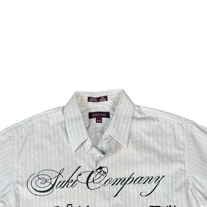 CAMISA MANGA CORTA SUKI BLANCA RAYAS FINAS LETRAS NEGRAS TALLA M SK215