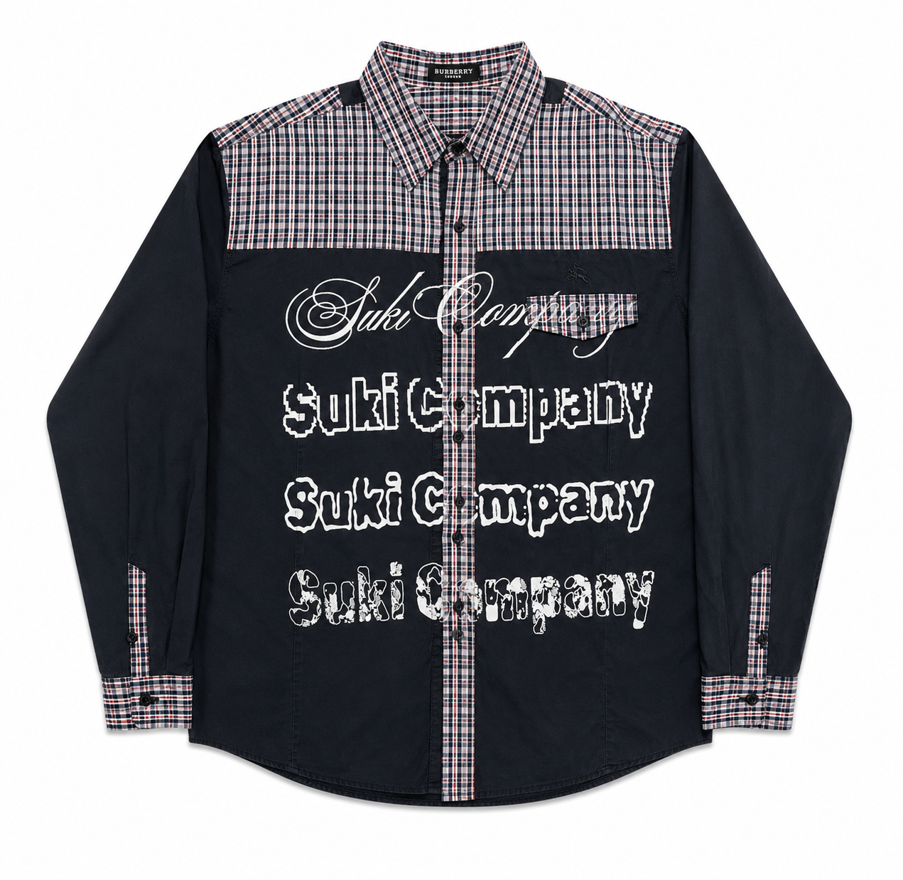 CAMISA SUKI AZUL CUADROS MANGA LARGA GRAFICO BLANCO TALLA L
 SK249