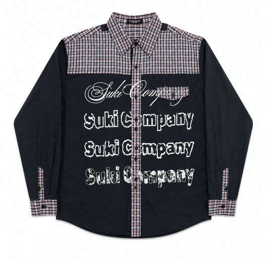 CAMISA SUKI AZUL CUADROS MANGA LARGA GRAFICO BLANCO TALLA L
 SK249