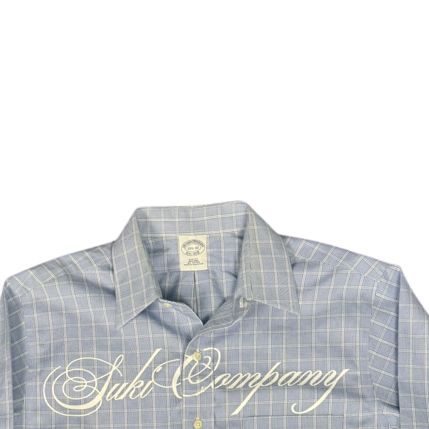 CAMISA MANGA LARGA SUKI AZUL CLARO CUADROS LETRAS BLANCAS TALLA L SK217