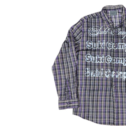 CAMISA MANGA LARGA SUKI MORADA CUADROS LETRAS BLANCAS TALLA L SK211