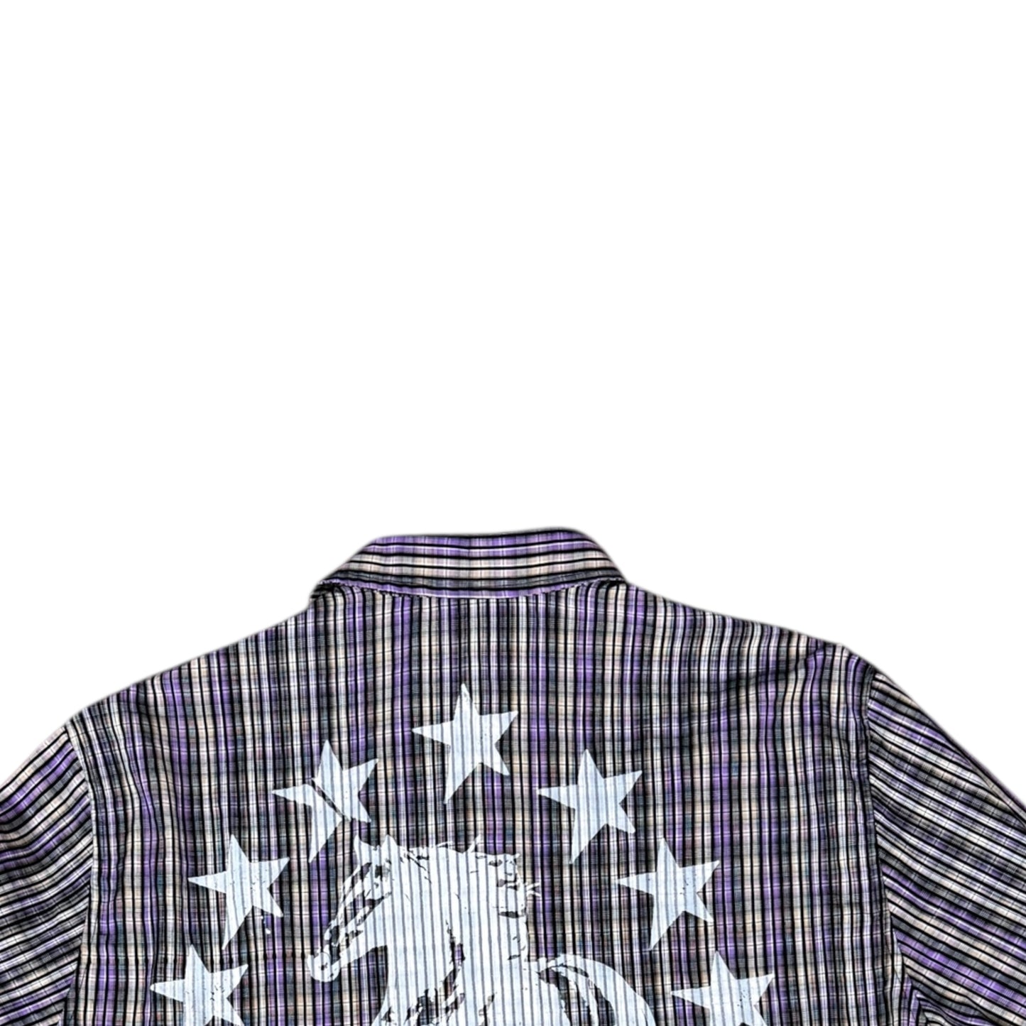 CAMISA MANGA LARGA SUKI MORADA CUADROS LETRAS BLANCAS TALLA L SK211