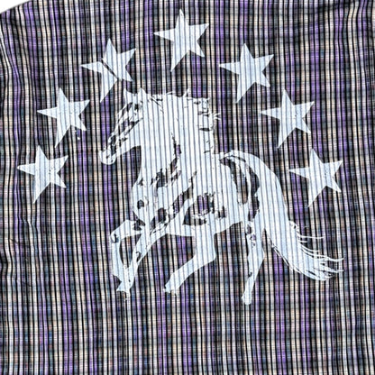 CAMISA MANGA LARGA SUKI MORADA CUADROS LETRAS BLANCAS TALLA L SK211
