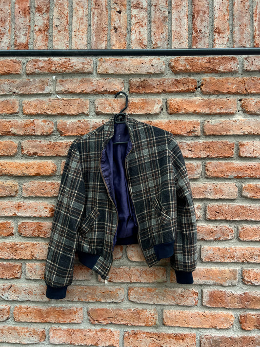 Jacket Lana Cuadros Cafés Talla S
