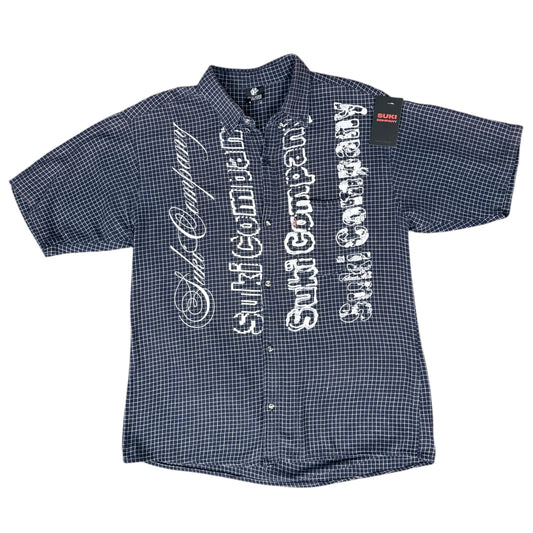 CAMISA MANGA CORTA SUKI AZUL MARINO CUADROS LETRAS BLANCAS TALLA L SK207