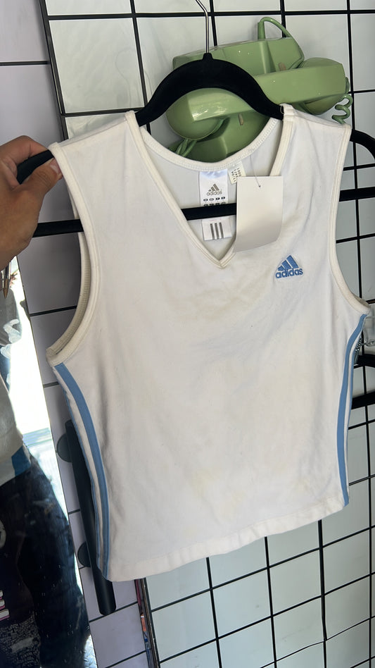 CAMISETA DEPORTIVA ADIDAS BLANCA CON AZULES