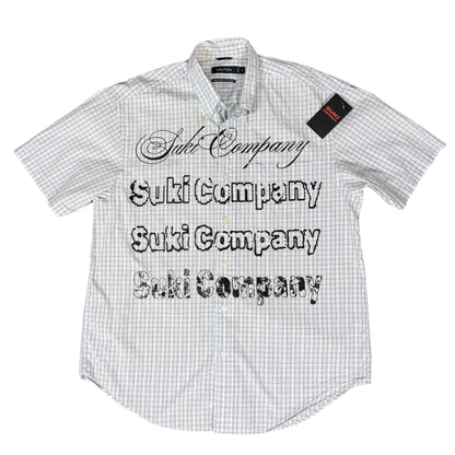 CAMISA MANGA CORTA SUKI BLANCA CUADROS LETRAS NEGRAS TALLA M SK209