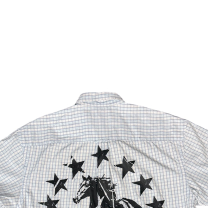 CAMISA MANGA CORTA SUKI BLANCA CUADROS LETRAS NEGRAS TALLA M SK209