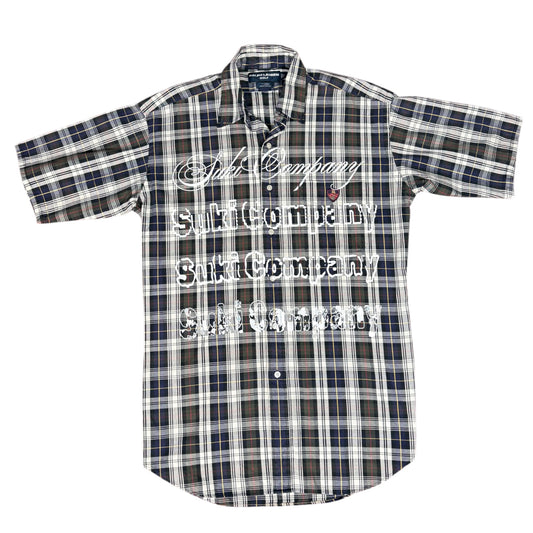 CAMISA MANGA LARGA SUKI CUADROS AZUL VERDE LETRAS BLANCAS TALLA L SK218