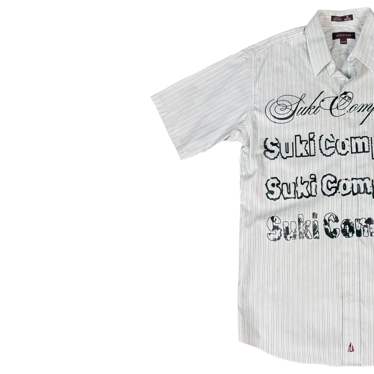 CAMISA MANGA CORTA SUKI BLANCA RAYAS FINAS LETRAS NEGRAS TALLA M SK215