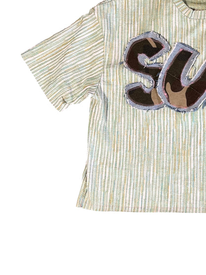 TEE SHIRT VERDE CROP SUKI DESIGN PARCH AND LETTERS V1