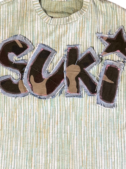 TEE SHIRT VERDE CROP SUKI DESIGN PARCH AND LETTERS V1