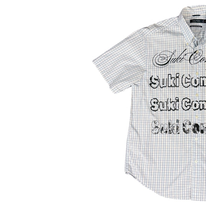 CAMISA MANGA CORTA SUKI BLANCA CUADROS LETRAS NEGRAS TALLA M SK209