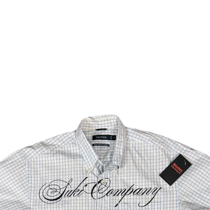 CAMISA MANGA CORTA SUKI BLANCA CUADROS LETRAS NEGRAS TALLA M SK209