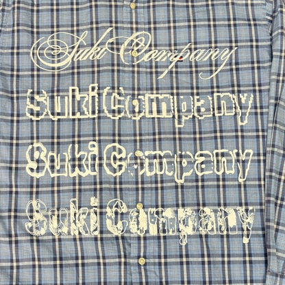 CAMISA MANGA LARGA SUKI AZUL CUADROS LETRAS BLANCAS TALLA L SK222