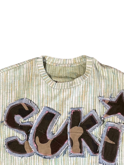 TEE SHIRT VERDE CROP SUKI DESIGN PARCH AND LETTERS V1