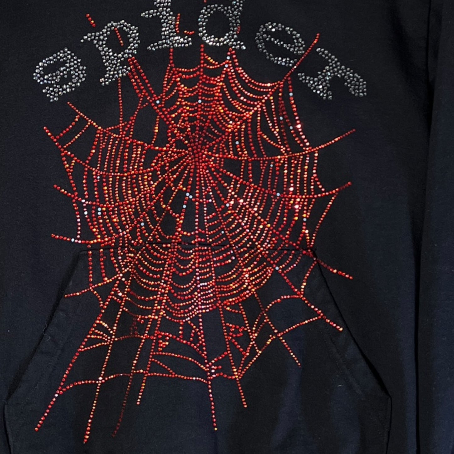 SP5DER hoodie Rhinestone OG Web V2 "Black"