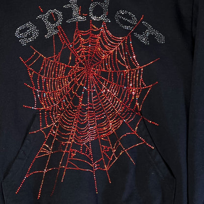 SP5DER hoodie Rhinestone OG Web V2 "Black"