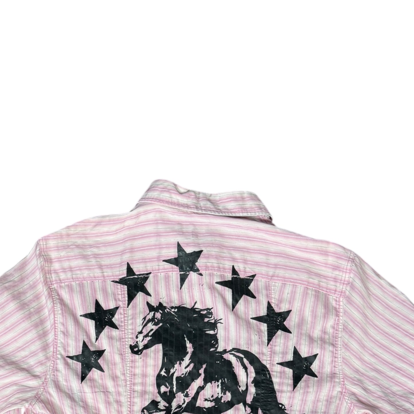 CAMISA MANGA LARGA SUKI ROSA RAYAS LETRAS NEGRAS TALLA M SK208