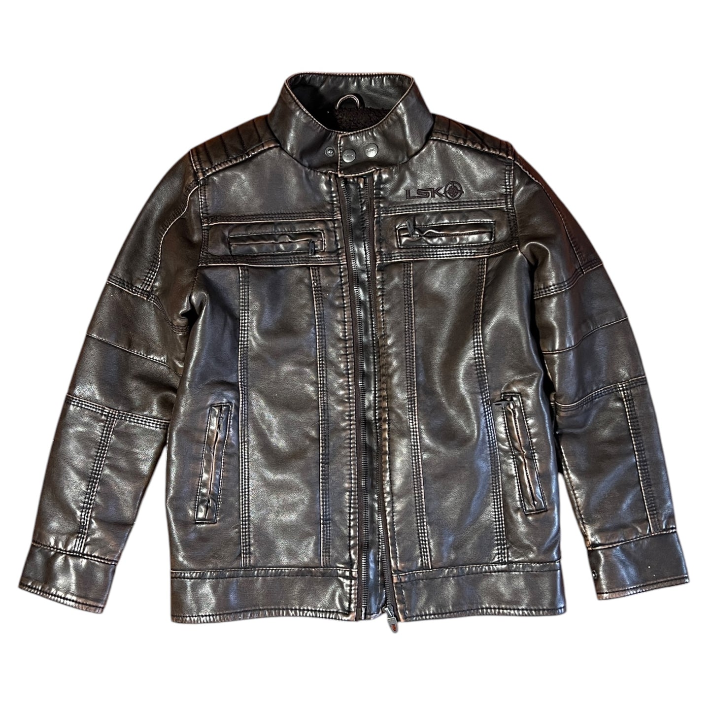 CHAMARRA DE PIEL LE SHARK COLOR CAFE OSCURO TALLA S
