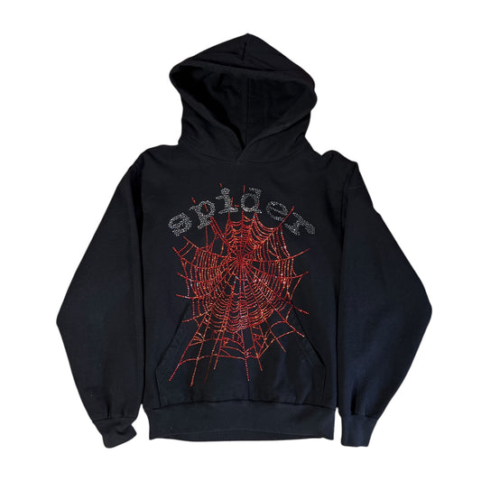 SP5DER hoodie Rhinestone OG Web V2 "Black"