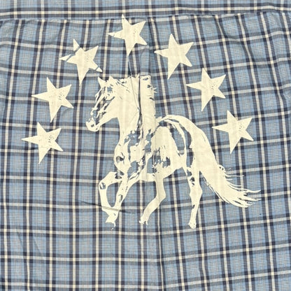 CAMISA MANGA LARGA SUKI AZUL CUADROS LETRAS BLANCAS TALLA L SK222