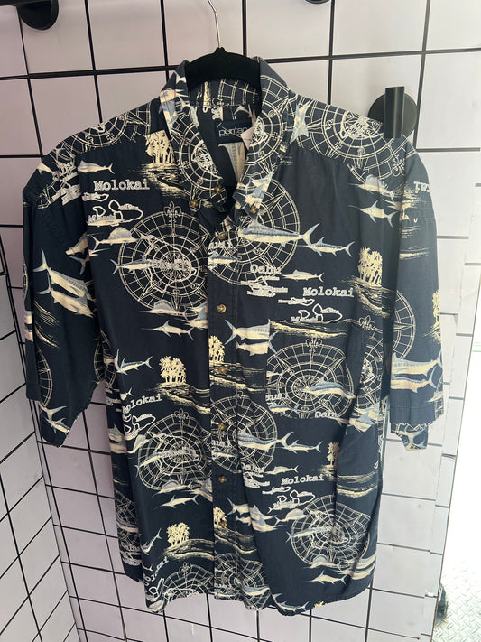 CAMISA FISH PRNT AZUL DETALLES BLANCOS