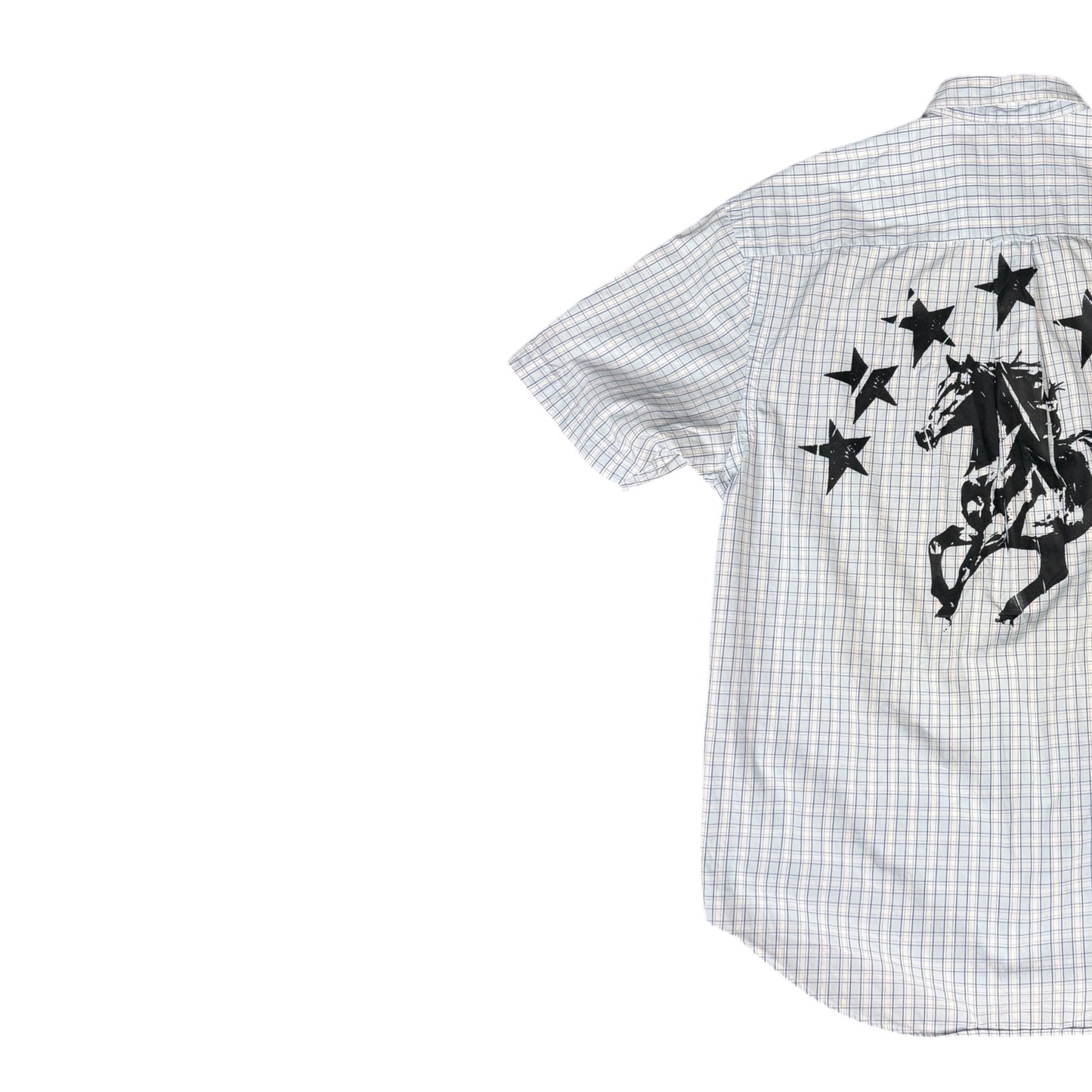 CAMISA MANGA CORTA SUKI BLANCA CUADROS LETRAS NEGRAS TALLA M SK209