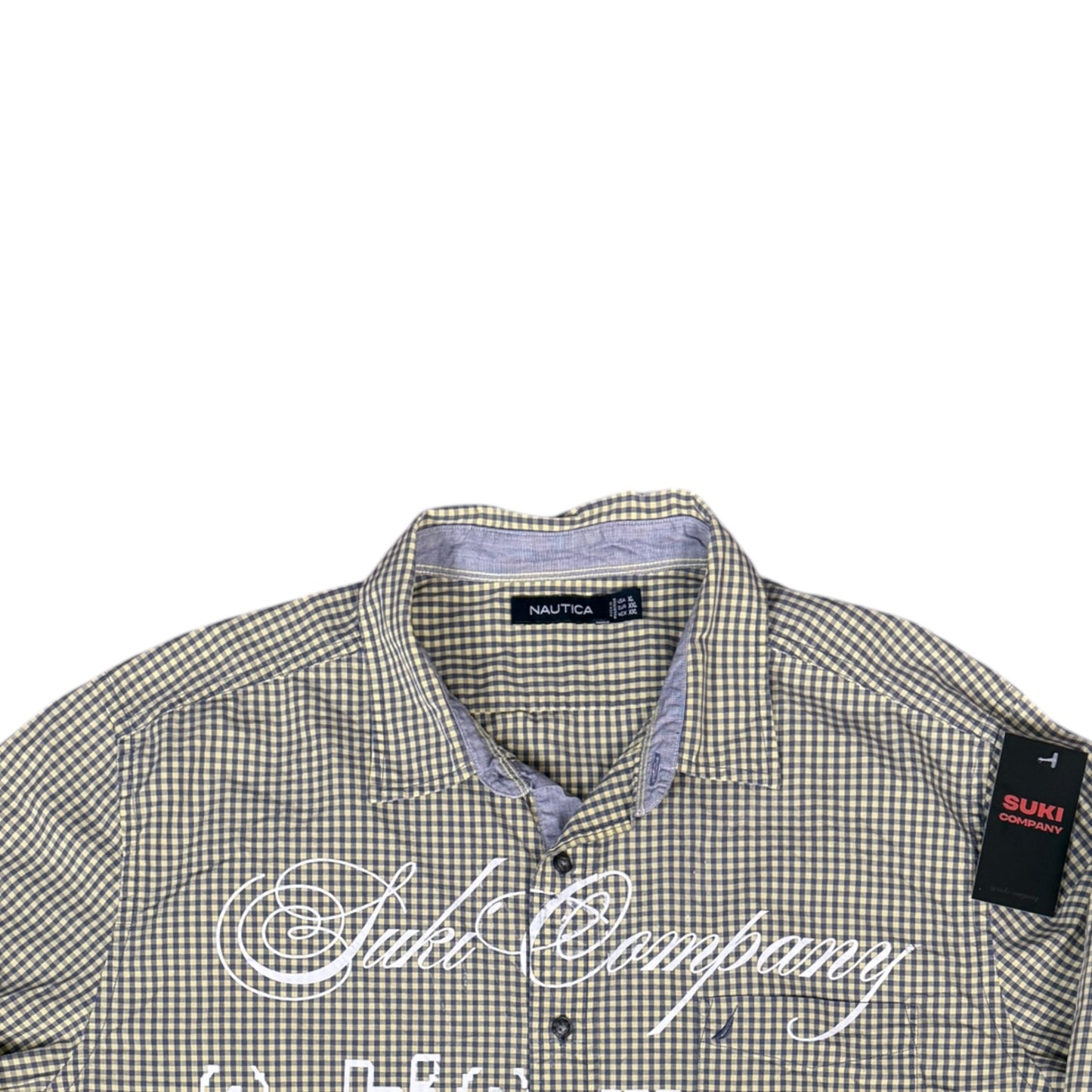 CAMISA MANGA LARGA SUKI VERDE OLIVO CUADROS LETRAS BLANCAS TALLA L SK212