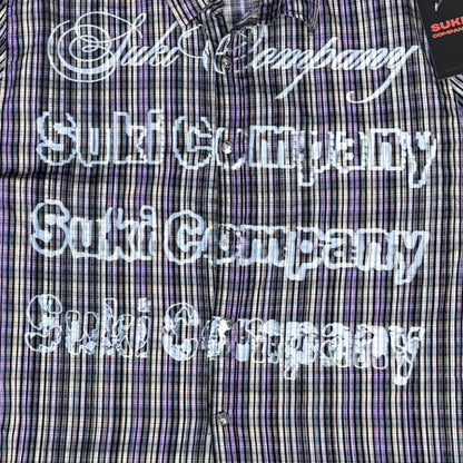 CAMISA MANGA LARGA SUKI MORADA CUADROS LETRAS BLANCAS TALLA L SK211