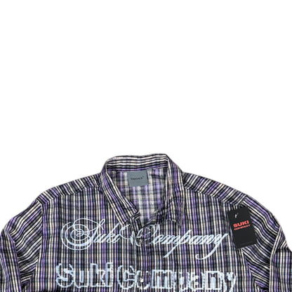 CAMISA MANGA LARGA SUKI MORADA CUADROS LETRAS BLANCAS TALLA L SK211