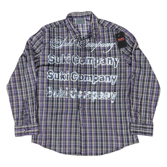 CAMISA MANGA LARGA SUKI MORADA CUADROS LETRAS BLANCAS TALLA L SK211