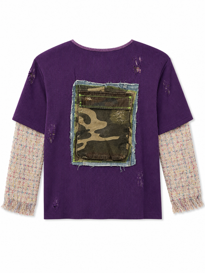 TEE SHIRT MORADA CROP SUKI DESIGN PARCH AND LETTERS
