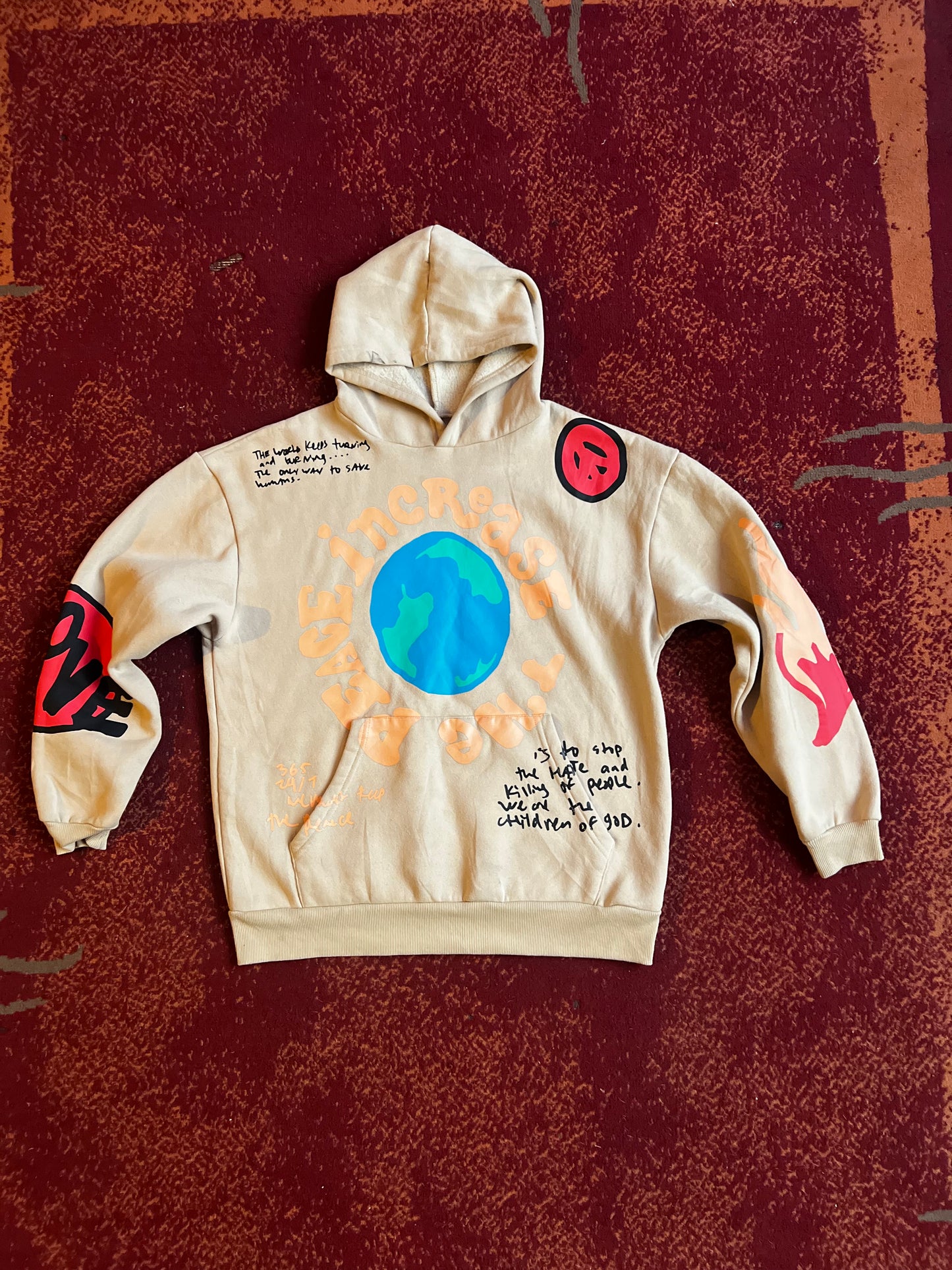 Hoodie beige world print